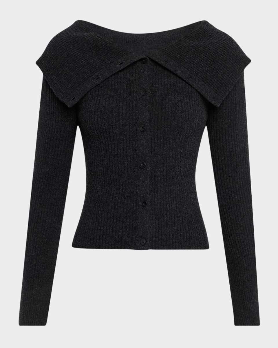 Ribbed Wool-Cashmere Foldover Cardigan